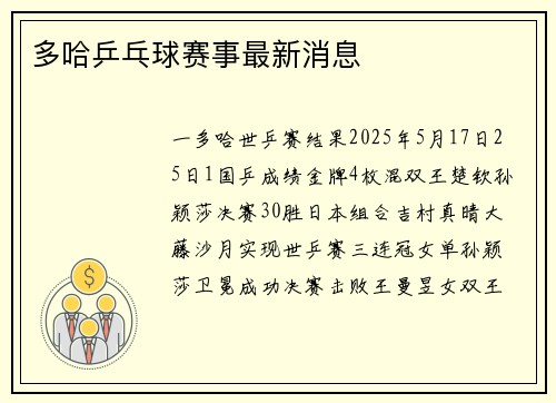 多哈乒乓球赛事最新消息
